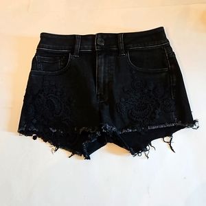 American Eagle, high-rise, lace, jean shorts. Size 0